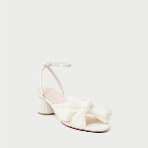 New In Box LOEFFLER RANDALL Dahlia White Plissé-Organza Bow Low Heel Sandals 12